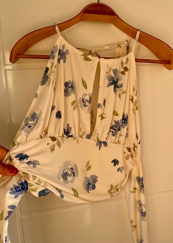 Mavi Çiçek Desenli Bohem Midi Büstiyer - Görsel 3