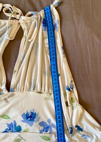 Mavi Çiçek Desenli Bohem Midi Büstiyer - Görsel 6