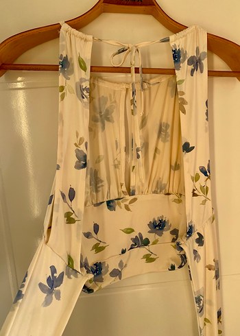 Mavi Çiçek Desenli Bohem Midi Büstiyer - Görsel 4