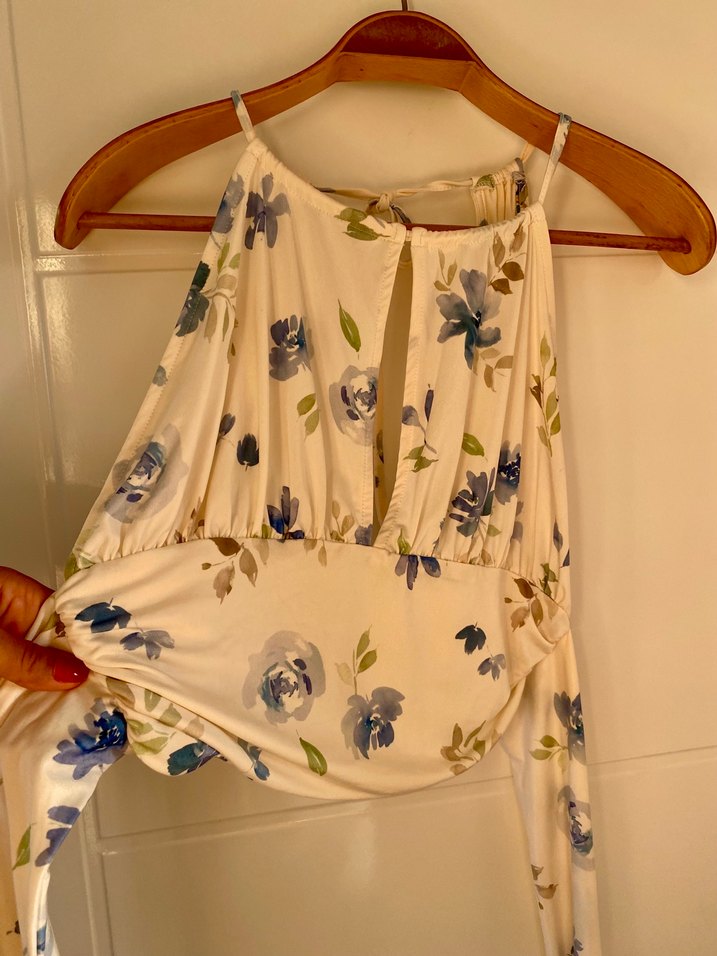 Mavi Çiçek Desenli Bohem Midi Büstiyer - Görsel 3