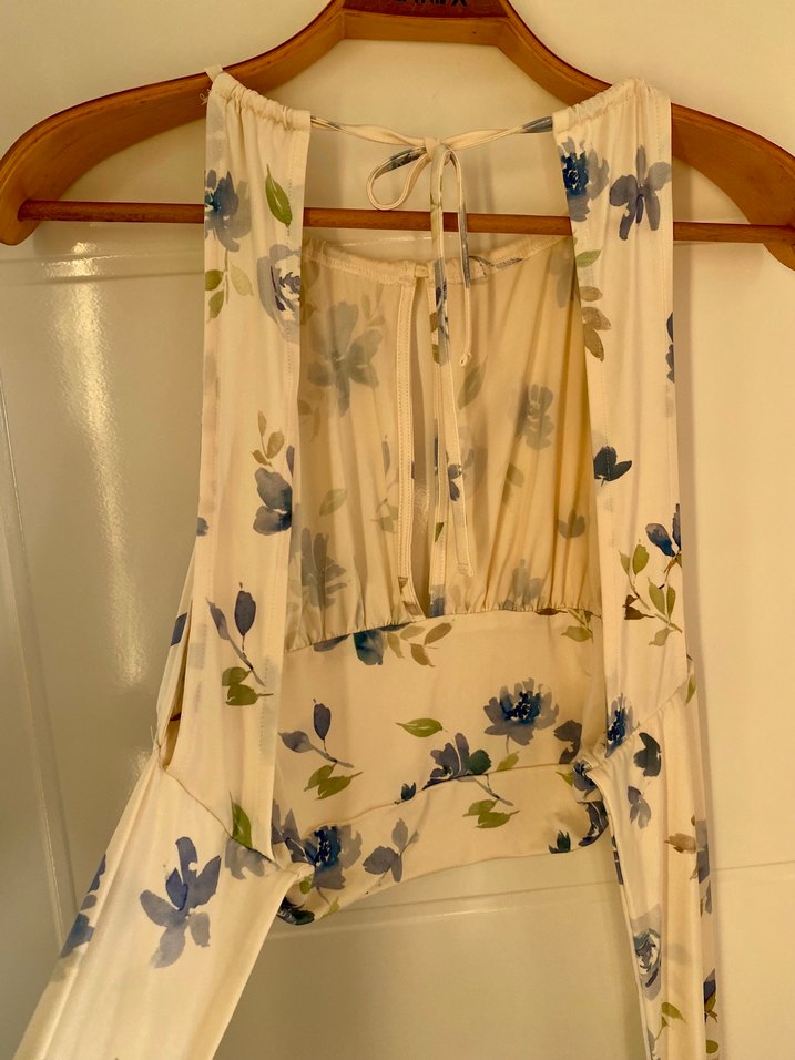 Mavi Çiçek Desenli Bohem Midi Büstiyer - Görsel 4