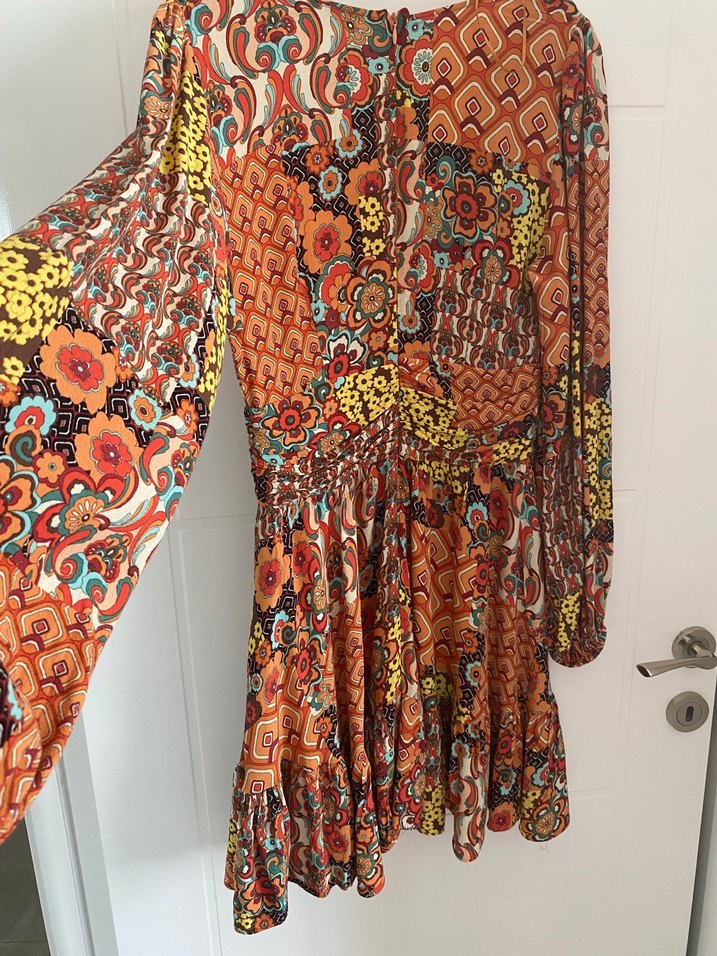 Uzun Kollu  Bohem Desenli Elbise - Görsel 2