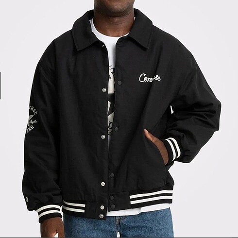 l Beden siyah Renk CONVERSE ERKEK BOMBER CEKET (KIZLARDA KULLANABİLİR BENDE KIZIM)