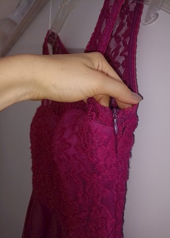 Fuşya Dantel Elbise - Görsel 5