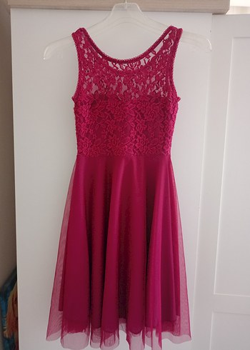 Fuşya Dantel Elbise - Görsel 7