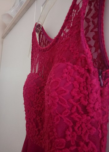 Fuşya Dantel Elbise - Görsel 4