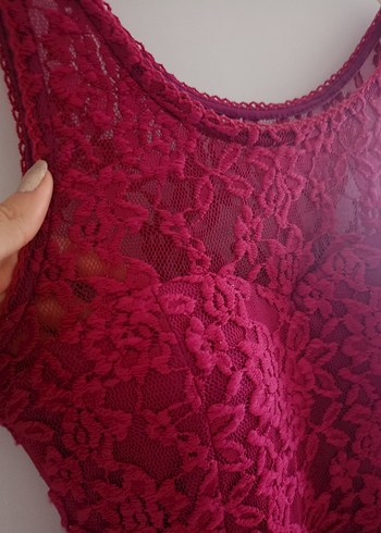 Fuşya Dantel Elbise - Görsel 3