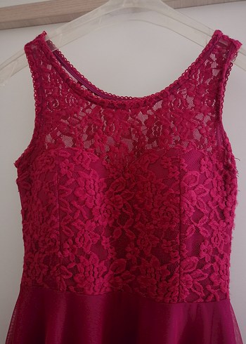 Fuşya Dantel Elbise - Görsel 2