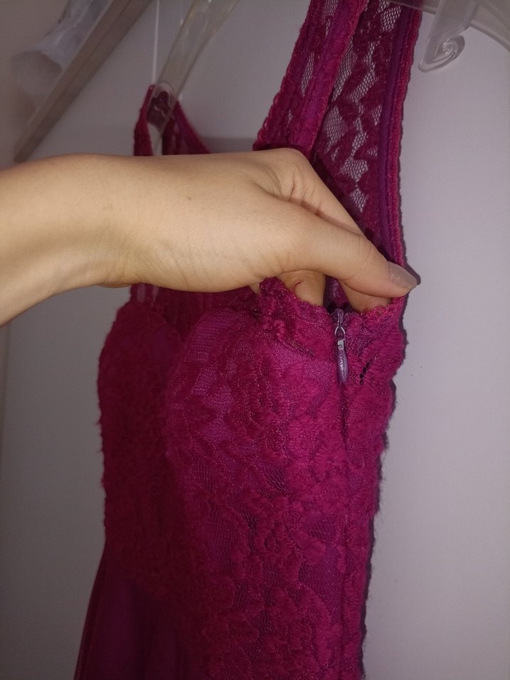 Fuşya Dantel Elbise - Görsel 5