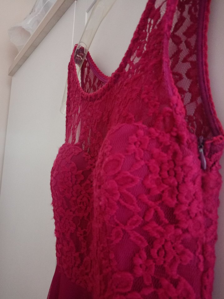Fuşya Dantel Elbise - Görsel 4