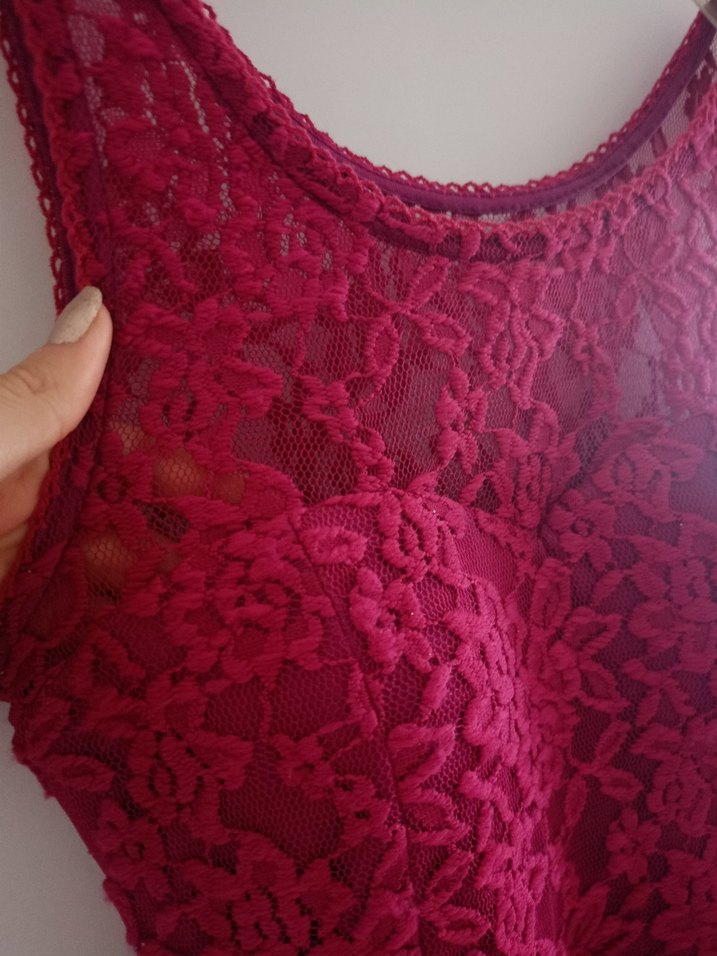 Fuşya Dantel Elbise - Görsel 3