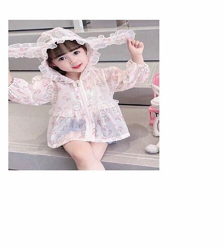 Bebek Yazlık Rüzgarlık (3-8 yaş) Pembe kapüşonlu yazlık ceket