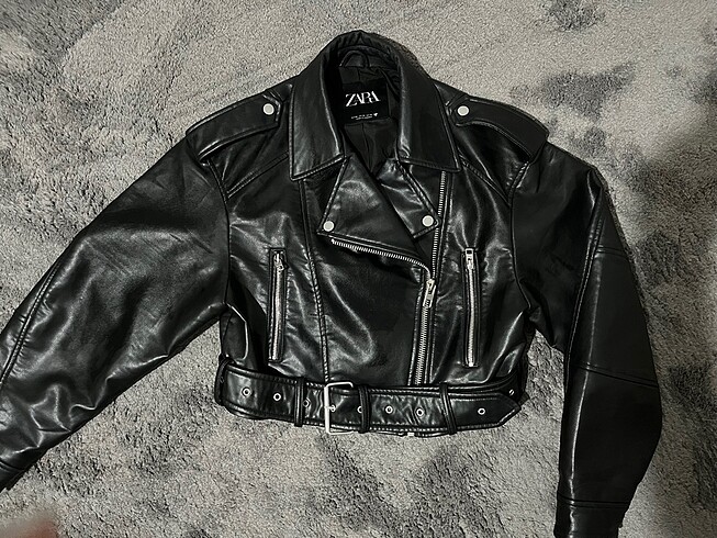 Zara zara oversize crop deri ceket