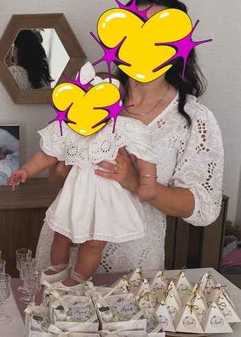 Beyaz Dantel İşlemeli Bebek Kız Elbise Takımı
