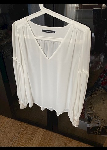 Zara zara Boncuk İşlemeli Beyaz şifon Bluz