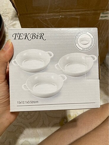 Beden beyaz Renk tekbir porselen 3 lü meze tabağı kulplu