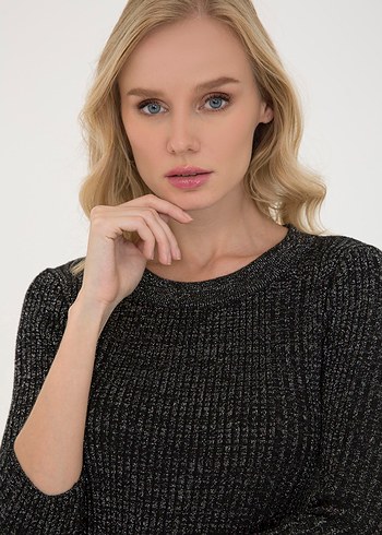 Siyah Slim Fit Bisiklet Yaka Triko Elbise. Pierre Cardin. - Görsel 2