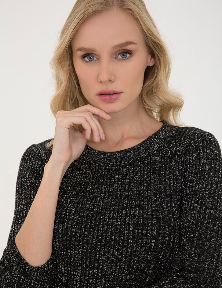 Siyah Slim Fit Bisiklet Yaka Triko Elbise. Pierre Cardin. - Görsel 2