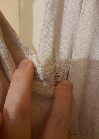 m Beden ten rengi Renk Bej Keten Uzun Elbise Ahşap Boncuklu,M-L bdn,sıfır hiç giyilmedi