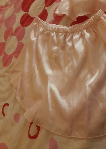 Pembe Saten Şortlu Kadın Gecelik-M beden temiz - Görsel 5