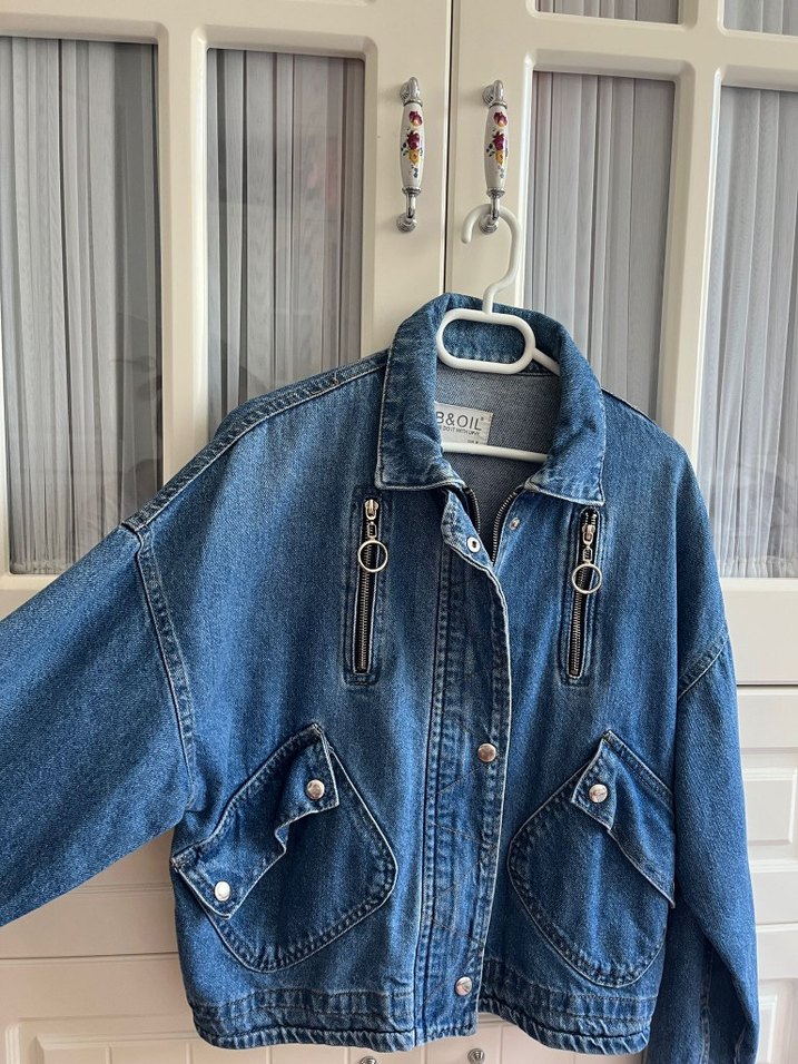 Düğmeli Mavi Kadın Denim Ceket - Görsel 2