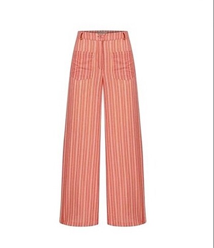 Mudo Çizgili Wide Leg Keten Pantolon