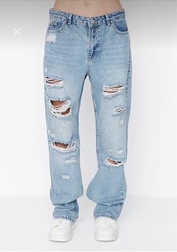 s Beden mavi Renk Mavi Yırtıklı Baggy Düşük Bel Wide Leg Jean