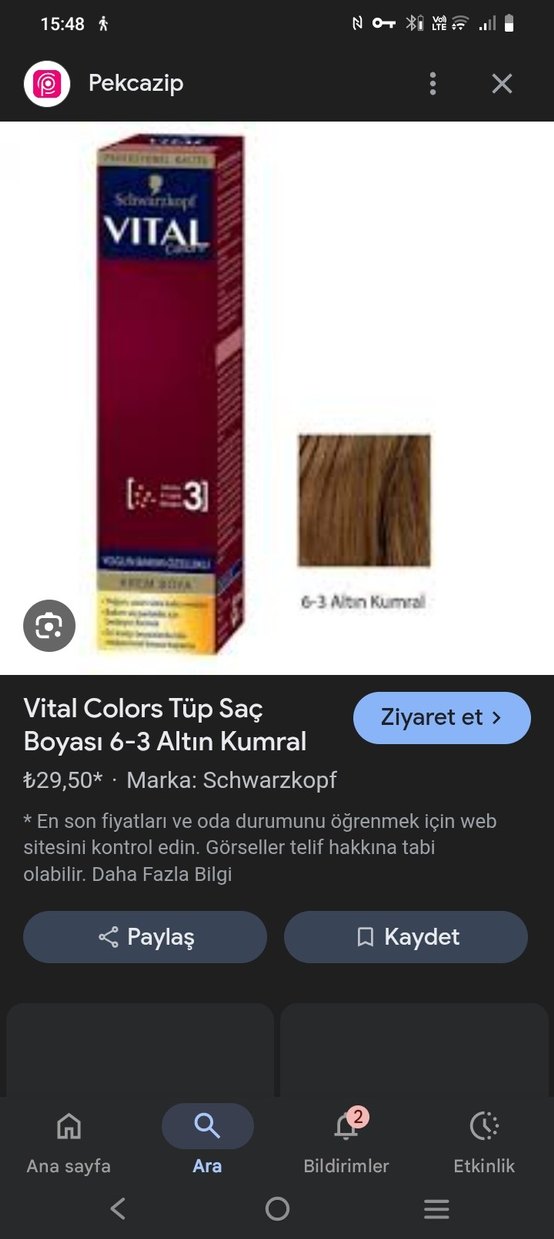 Vital Tüp Saç Boyası 6.3 Altın Kumral sıfır - Görsel 2