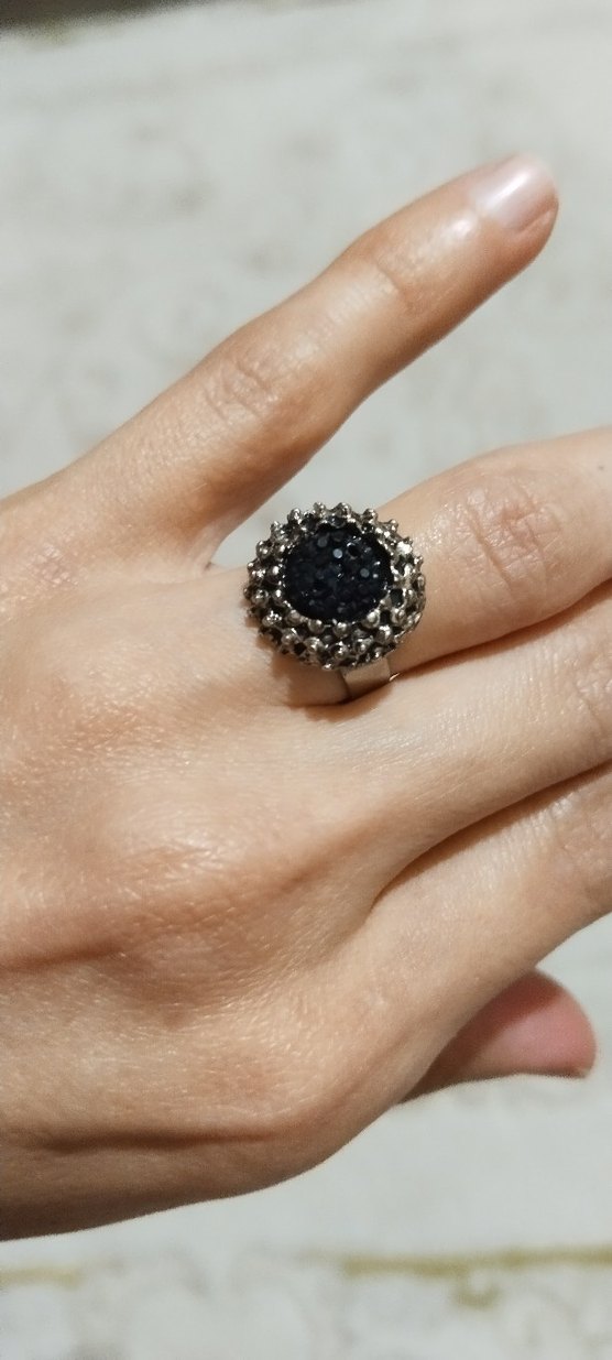 Siyah Boncuklu Gotik Kadın Yüzük - Görsel 5