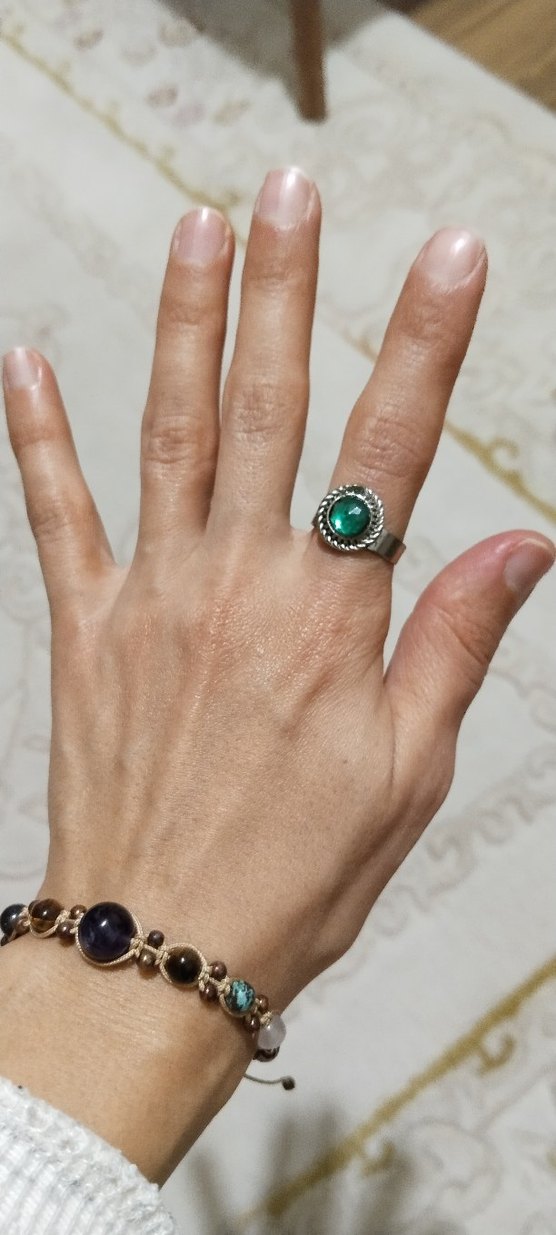 Turkuaz Taşlı Boncuklu Bohem Kadın Yüzük - Görsel 5