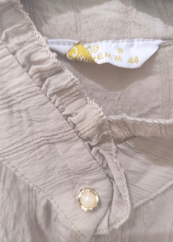 Bej Keten Fırfırlı Kadın Gömlek - Görsel 3