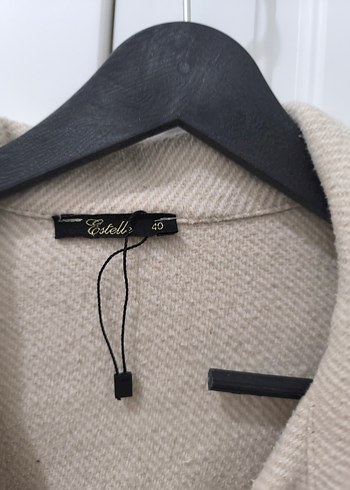 Bej Düğmeli Midi Kadın Keten Kaban - Görsel 2