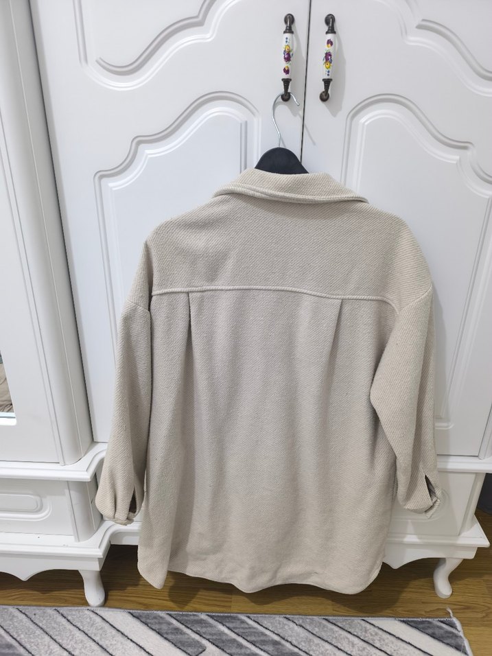 Bej Düğmeli Midi Kadın Keten Kaban - Görsel 5