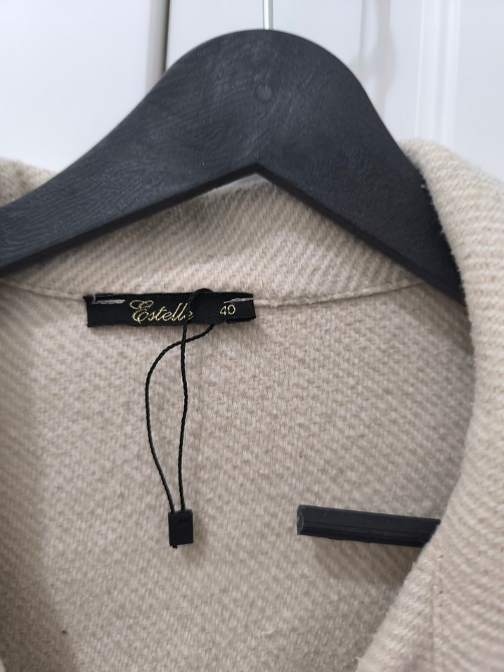 Bej Düğmeli Midi Kadın Keten Kaban - Görsel 2