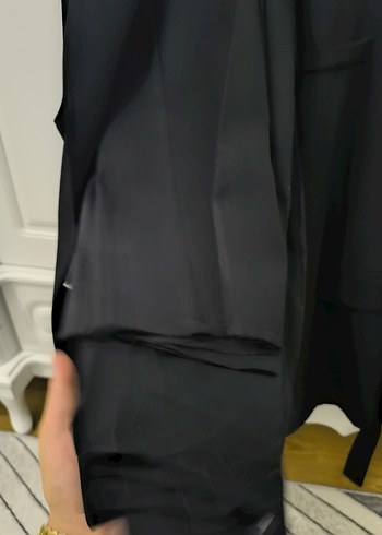 Kemerli Siyah Midi Kadın Yelek - Görsel 2