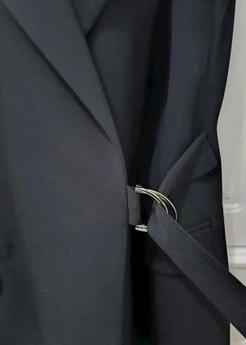 Kemerli Siyah Midi Kadın Yelek - Görsel 5