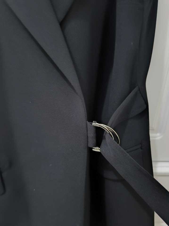 Kemerli Siyah Midi Kadın Yelek - Görsel 5