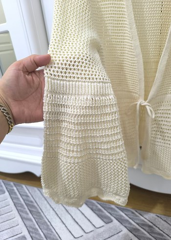 Bej Örgü Kadın Hırka Midi Boy - Görsel 2