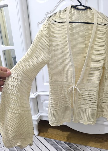 Bej Örgü Kadın Hırka Midi Boy - Görsel 3