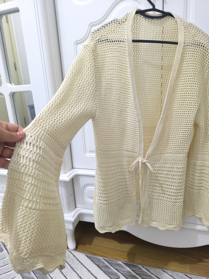 Bej Örgü Kadın Hırka Midi Boy - Görsel 3