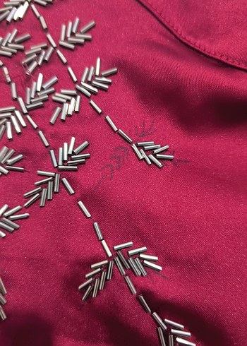 Bordo Uzun Kollu V Yaka Kadın Elbise - Görsel 6