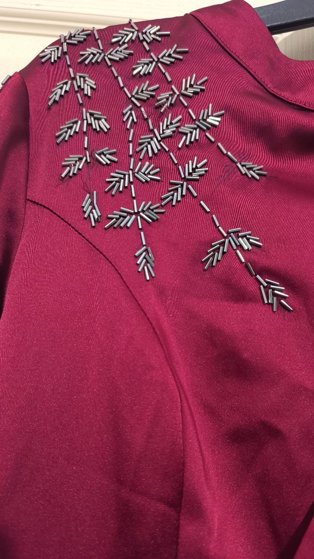 Bordo Uzun Kollu V Yaka Kadın Elbise - Görsel 5