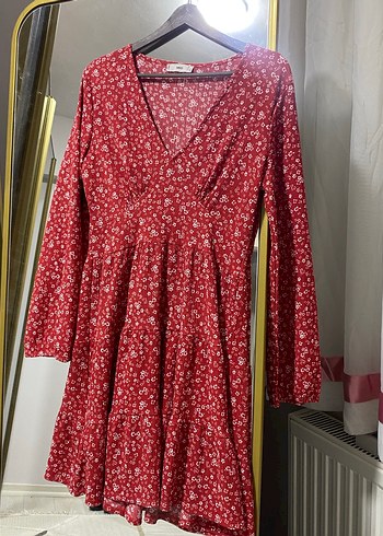 Mango Kırmızı Uzun Kollu Mini Bohem Elbise - Görsel 3