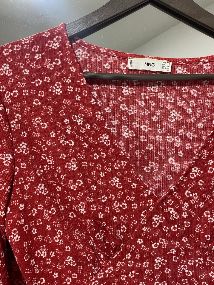 Mango Kırmızı Uzun Kollu Mini Bohem Elbise - Görsel 2