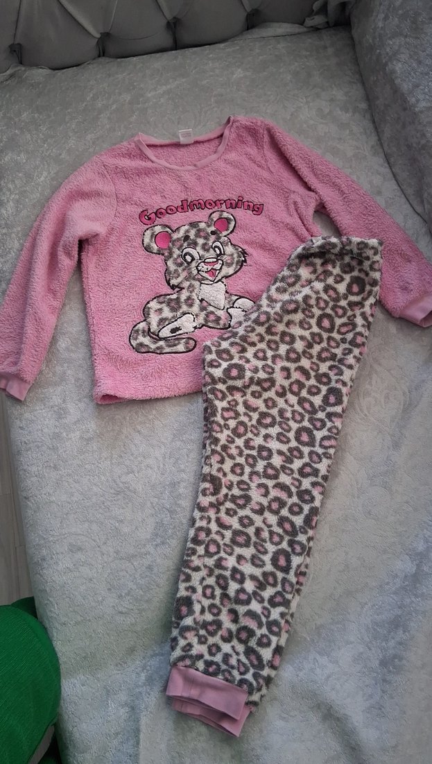 Leopar Desenli Pembe Peluş Bebek Kız Takımı - Görsel 2