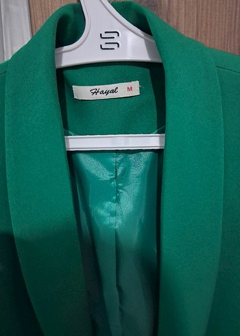 Kadın Yeşil Düğmeli Midi Blazer Ceket - Görsel 3