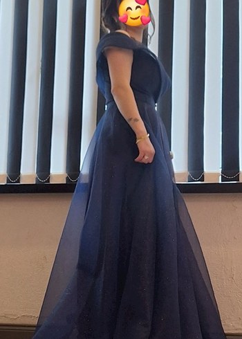 Straplez Drapeli Lacivert Uzun Abiye Elbise - Görsel 3