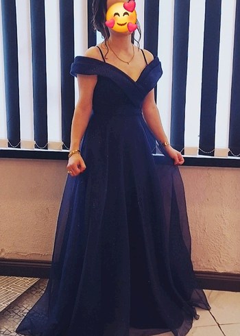 Straplez Drapeli Lacivert Uzun Abiye Elbise - Görsel 2