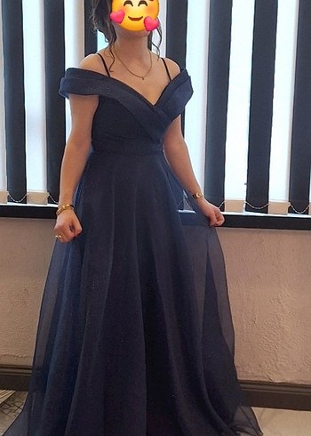 Straplez Drapeli Lacivert Uzun Abiye Elbise - Görsel 4