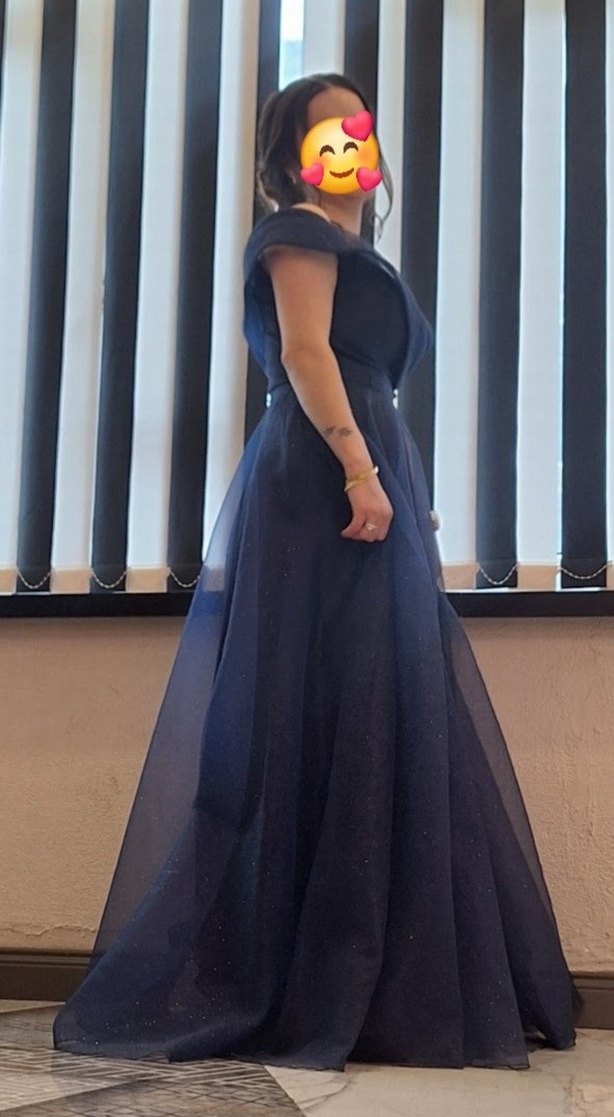 Straplez Drapeli Lacivert Uzun Abiye Elbise - Görsel 3